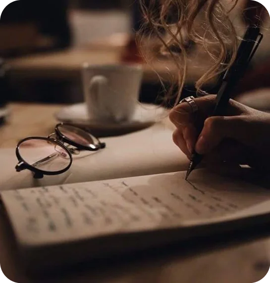 Author writing in a notebook
